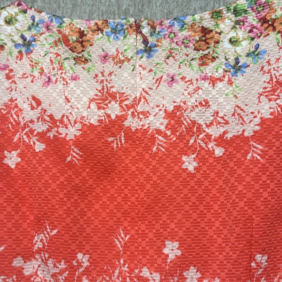 Sz 14 Tahari Arthur Levine Orange/Coral wildflowers sheath dress sleeveless - Picture 6 of 7